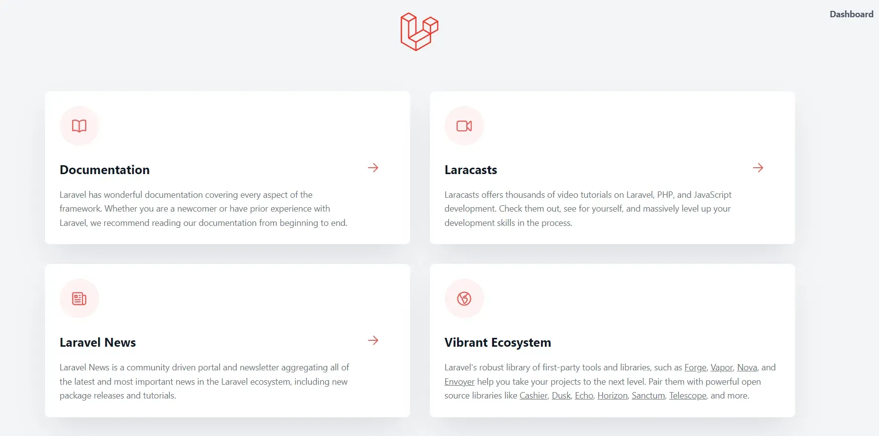 Pantalla de bienvenida de Laravel tras instalar el proyecto