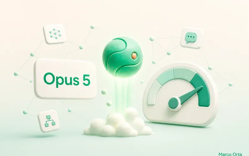 Ilustración 3D del lanzamiento de Claude Opus 5 de Anthropic en 2026: novedades, precios y escalera de esfuerzo