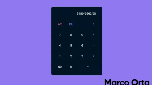 Calculadora hecha con HTML, CSS y JavaScript mostrando el resultado de una operación