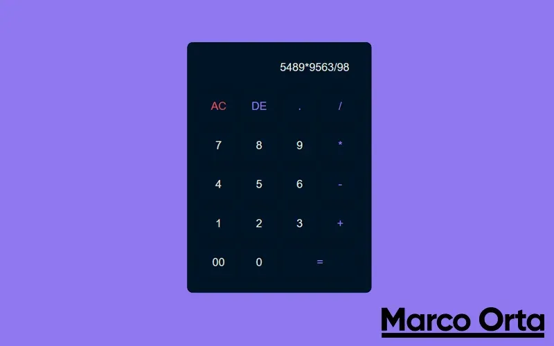Calculadora hecha con HTML, CSS y JavaScript mostrando el resultado de una operación