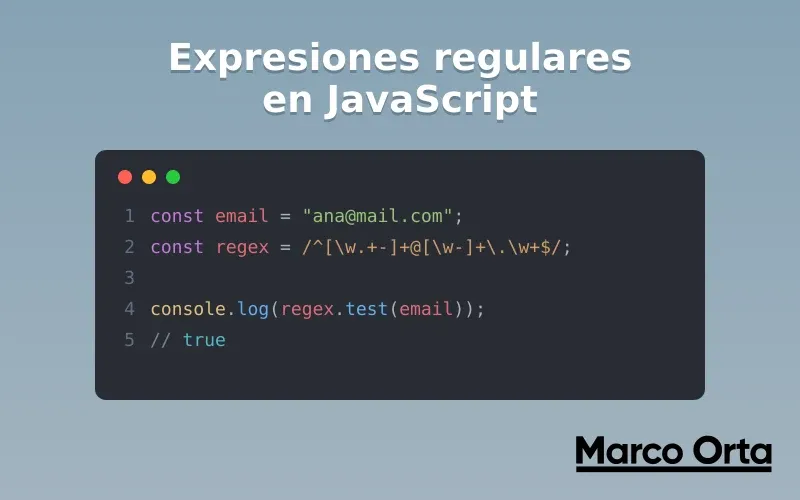 Código JavaScript con una expresión regular validando un email dentro de un editor