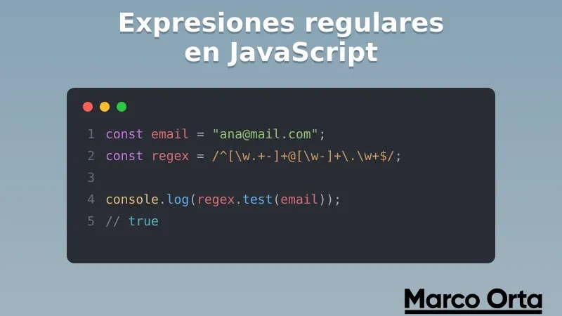 Código JavaScript con una expresión regular validando un email dentro de un editor