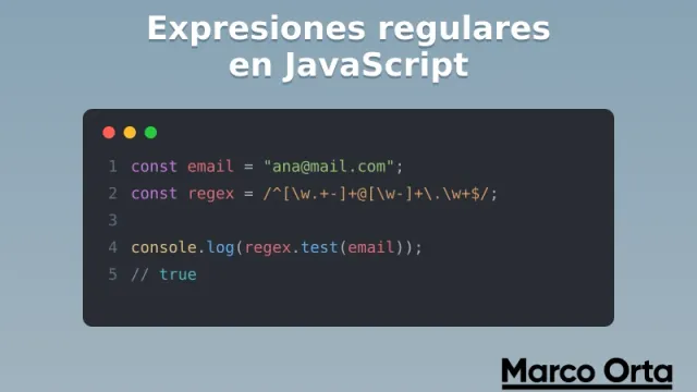 Código JavaScript con una expresión regular validando un email dentro de un editor