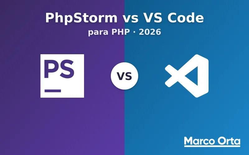 Logos de PhpStorm y Visual Studio Code enfrentados para comparar cuál es mejor para PHP