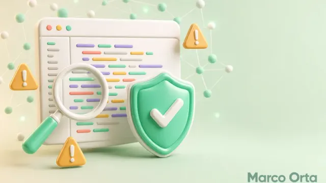 Screen of AI-generated code with a security shield and vulnerability alerts flagged for review before committing