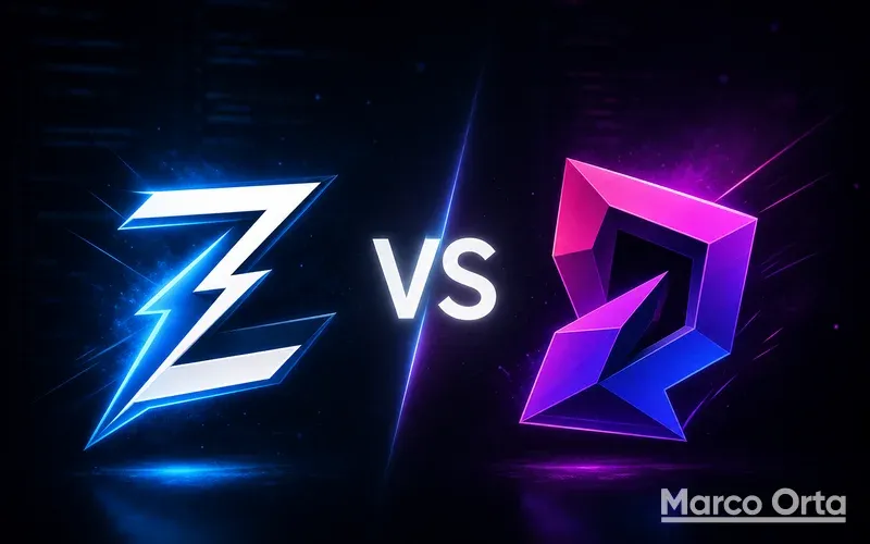 Logos estilizados de Zed y PhpStorm enfrentados para comparar cuál es mejor para PHP