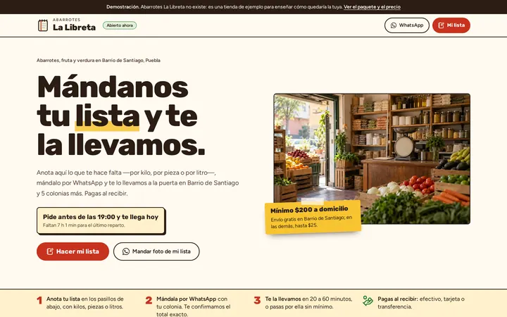 Captura del sitio de ejemplo para abarrotes