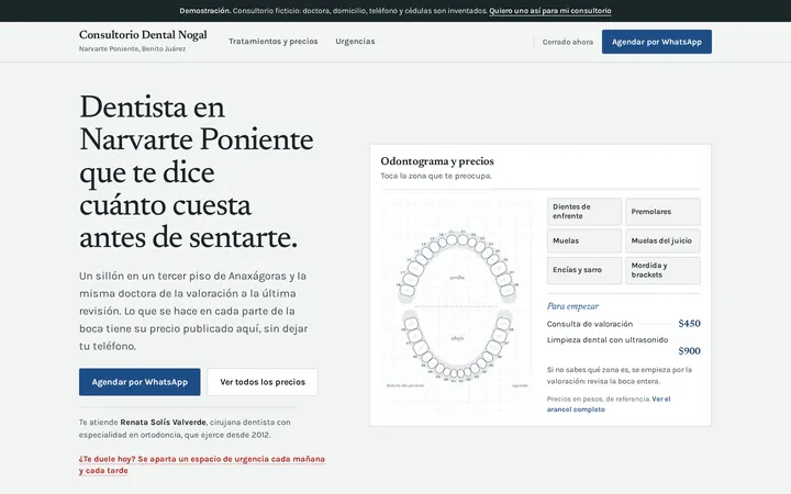 Captura del sitio de ejemplo para consultorio
