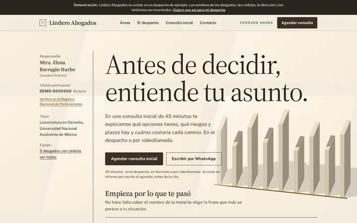 Captura del sitio de ejemplo para despacho de abogados