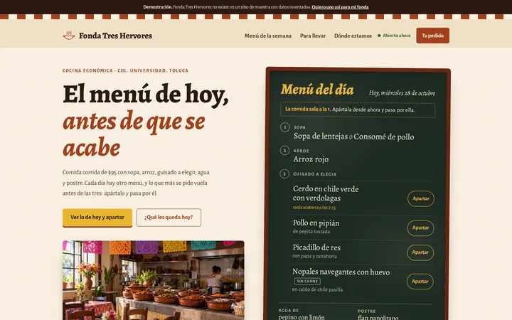 Captura del sitio de ejemplo para fonda