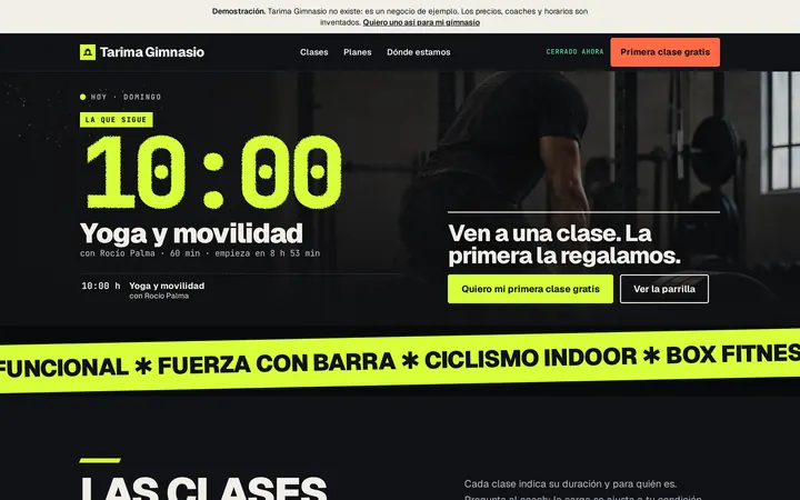 Captura del sitio de ejemplo para gimnasio