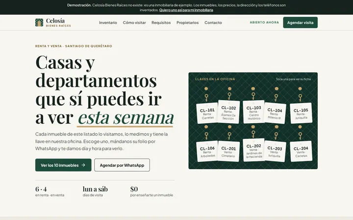 Captura del sitio de ejemplo para inmobiliaria