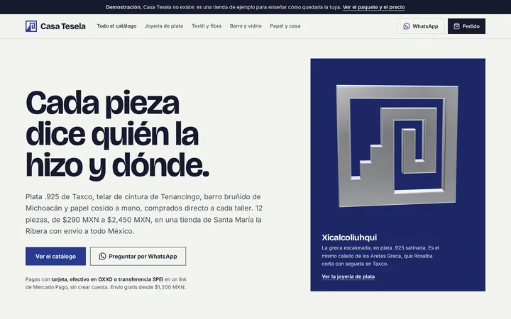 Captura del sitio de ejemplo para tienda