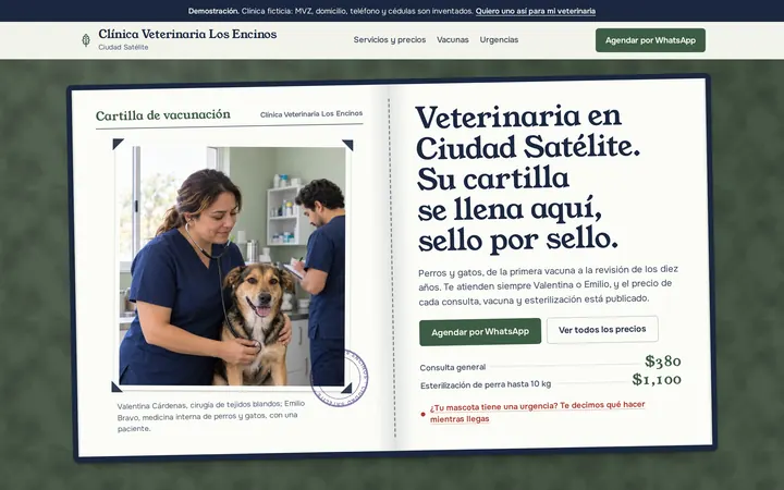 Captura del sitio de ejemplo para veterinaria