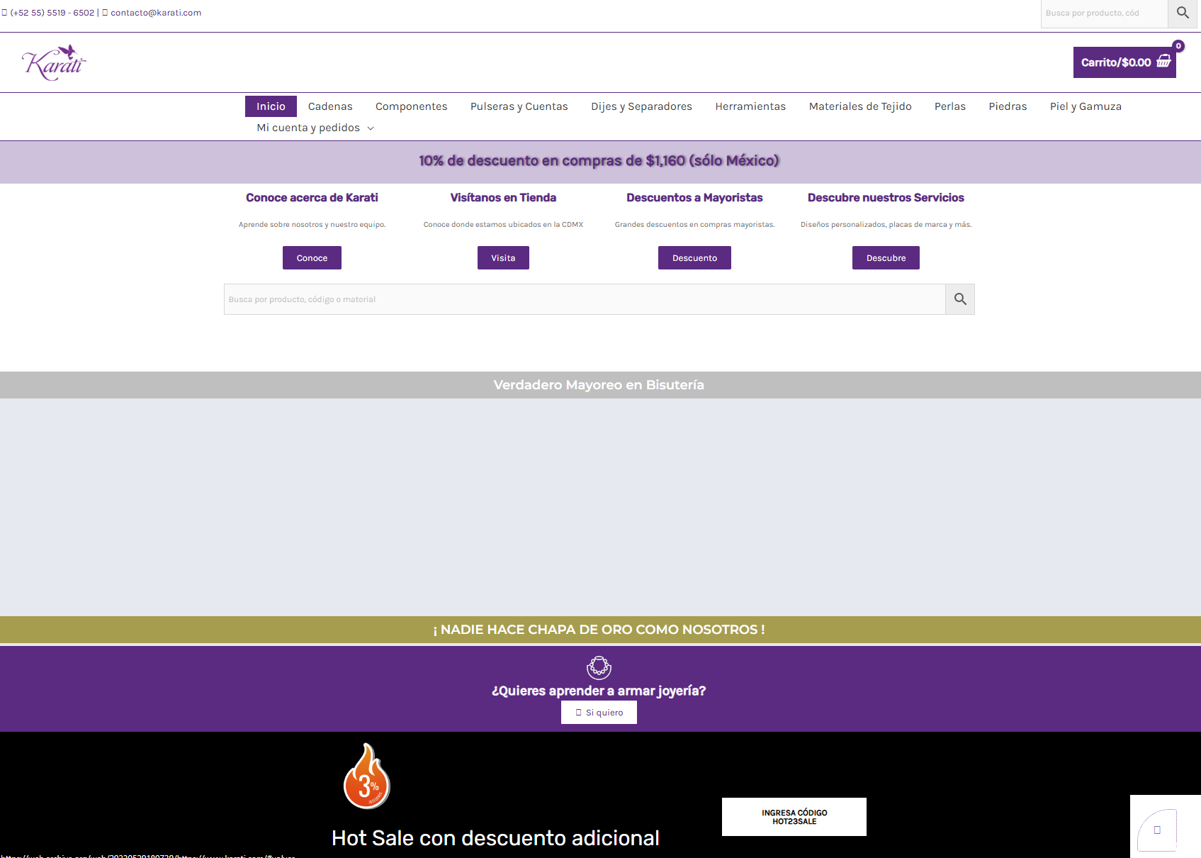 Captura de pantalla de la tienda en línea Karati.